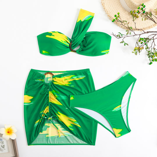 Damen Cropped Bikini-Set mit verspieltem Rüschendesign und elegantem Bindeträgersystem R&B
