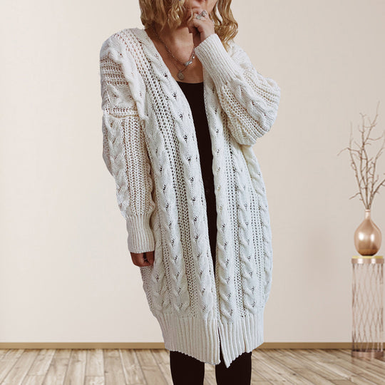 Damen Grobstrickjacke mit voluminösen Ärmeln und strukturiertem Design R&B