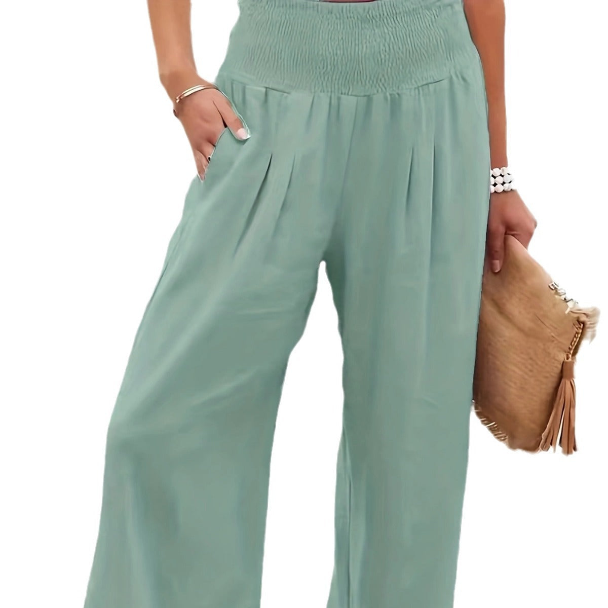 Damen weite Leinenhose mit elastischem Bund R&B