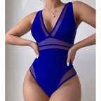 Damen Einteiliger Badeanzug mit tiefem V-Ausschnitt und eleganten Transparentsdetails