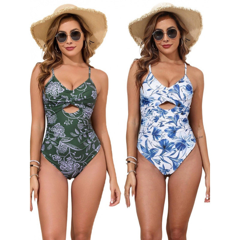 Damen Einteiler Badeanzug mit modischem floralen Design und hoch geschnittenem Ausschnitt R&B