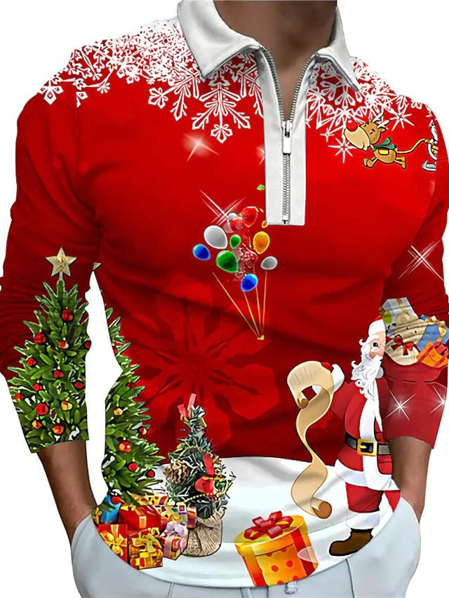 Herren Weihnachtliches Langarmshirt mit festlichem Grafikdesign und praktischem Reißverschluss R&B
