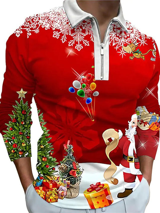 Herren Weihnachtliches Langarmshirt mit festlichem Grafikdesign und praktischem Reißverschluss R&B