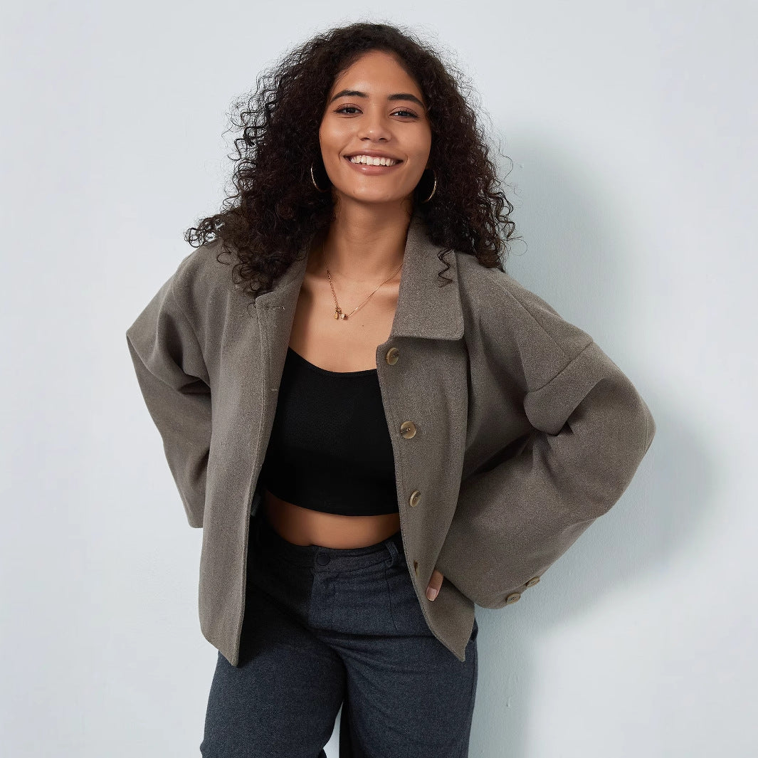 Damen lässige Oversize-Jacke mit doppelter Knopfleiste R&B