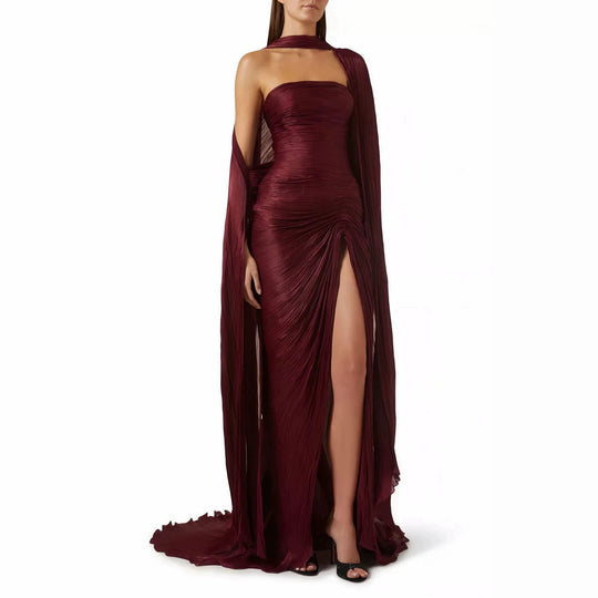 Damen Elegantes Maxi-Kleid mit asymmetrischem Schnitt und Plissierungen R&B