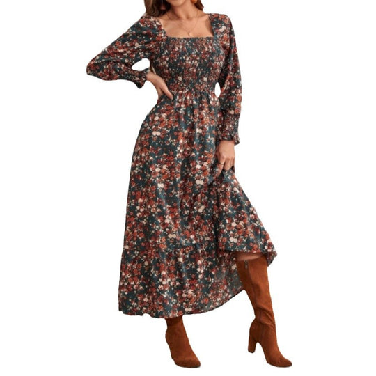 Damen Maxikleid mit Rüschendetails und floralem Design R&B