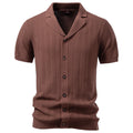 Herren nan Kurzarm Strickcardigan mit Reverskragen und feinem Strukturstrick R&B