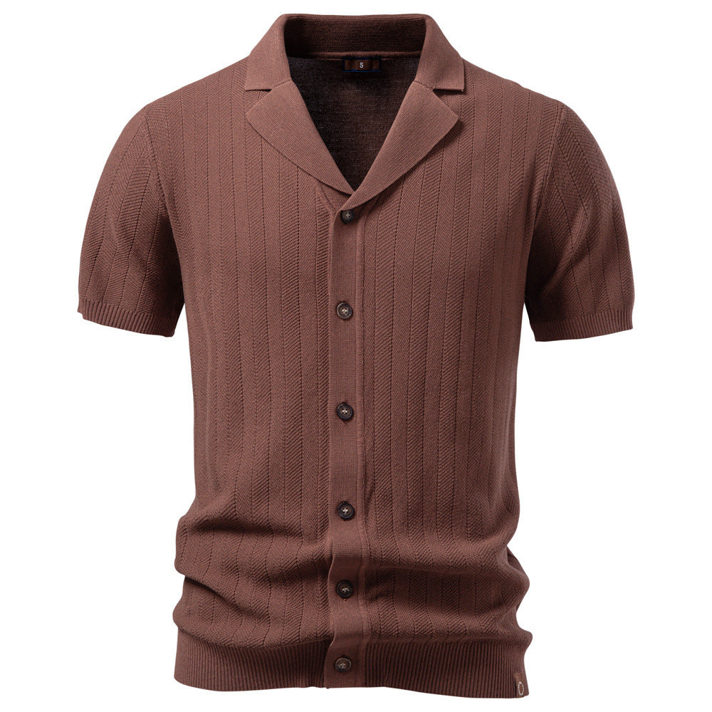 Herren nan Kurzarm Strickcardigan mit Reverskragen und feinem Strukturstrick R&B