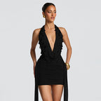 Damen Elegantes Minikleid mit tiefem V-Ausschnitt und fließenden Drapierungen R&B