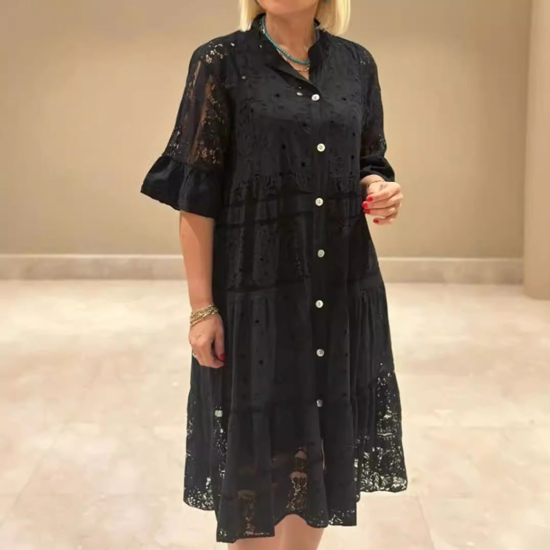 Damen Langarm-Hemdjacke aus luftiger Spitze Heidi-Mode