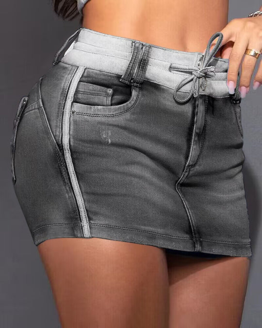 Damen Jeansrock mit lässigem Bund und dekorativem Kordelzug R&B