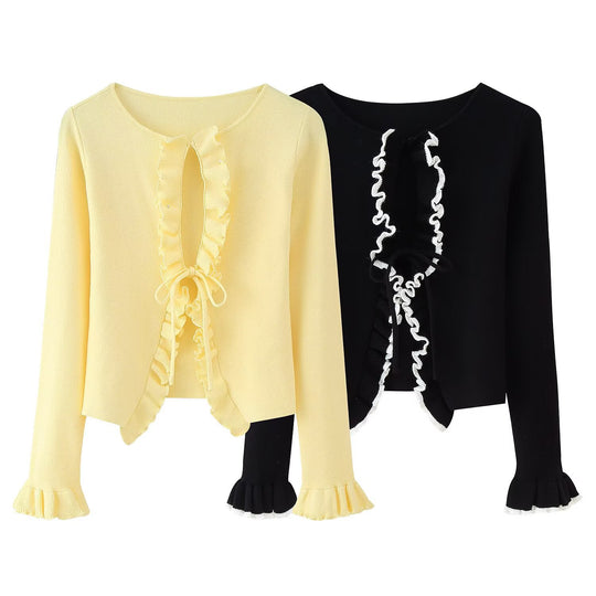Damen elegante Strickjacke mit Rüschendetails und femininem Schnitt R&B