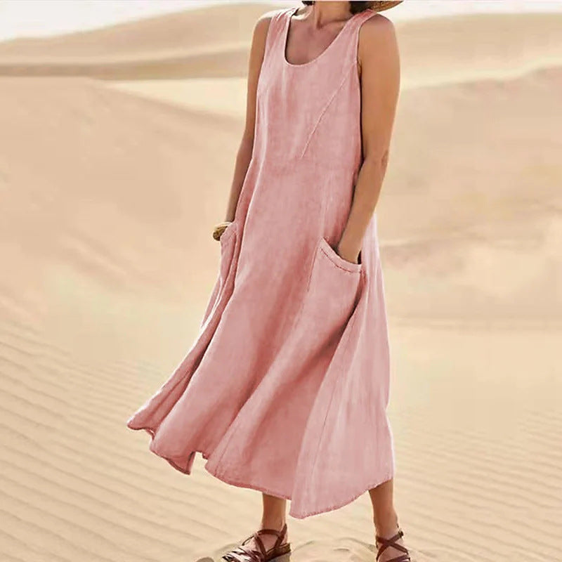 R&B | Ärmelloses Kleid aus Baumwolle mit Rundhalsausschnitt und Tasche