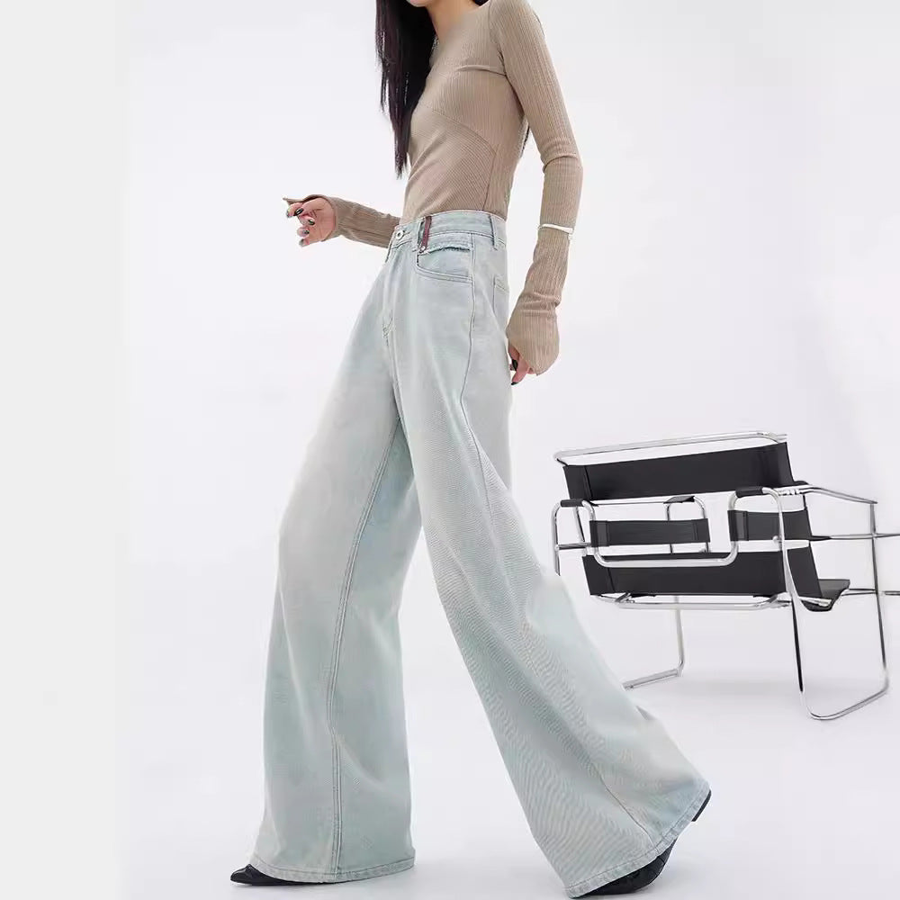 Damen Weite Denim-Hose mit lässigem Schnitt und hohem Bund R&B
