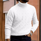 Herren nan gerippter Rollkragenpullover mit Zopfmuster und körpernaher Slim-Fit-Silhouette R&B