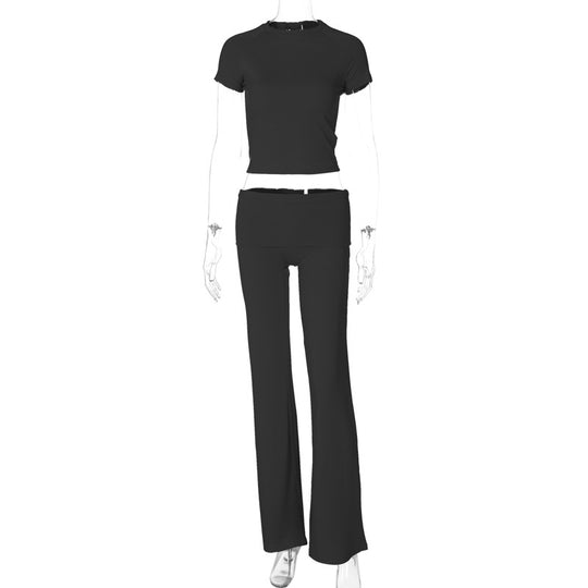 Damen Sportliches Set mit cropped Oberteil und ausgestellten Hosen R&B