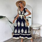 Damen Maxikleid mit eleganter Stickerei und Rüschendetails R&B