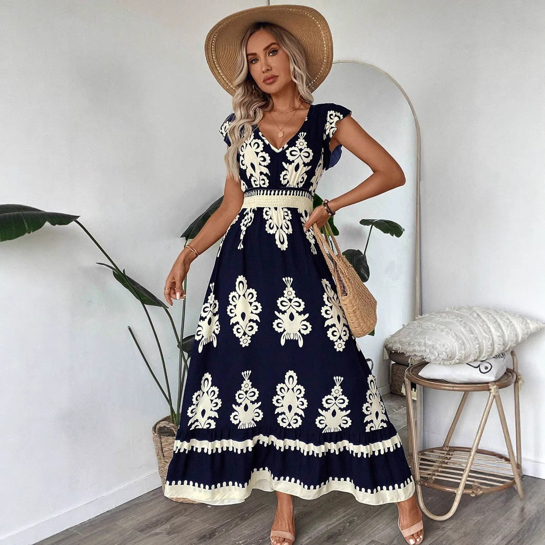 Damen Maxikleid mit eleganter Stickerei und Rüschendetails R&B