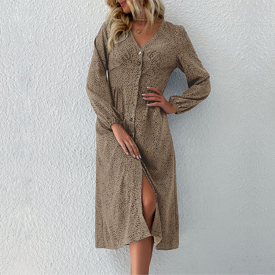 Damen Midi-Kleid mit eleganter Knopfleiste und gerafftem Saum R&B