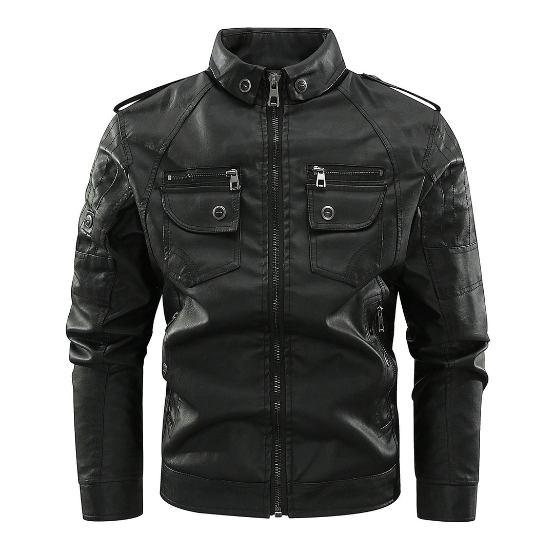 Herren stylische Bikerjacke mit praktischen Taschen und hochgeschlossenem Kragen R&B