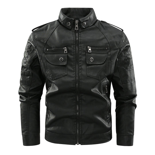 Herren stylische Bikerjacke mit praktischen Taschen und hochgeschlossenem Kragen R&B