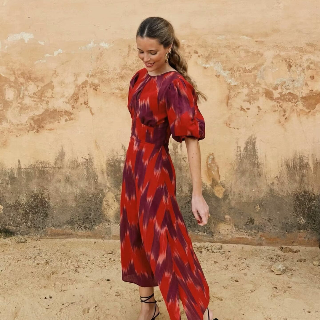 Damen Maxikleid mit eleganter Raffung und modernen Puffärmeln R&B