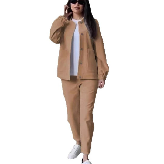 Damen Lässiges Zweiteiler-Set aus weichem Baumwollmix mit praktischen Taschen und modischem Schnitt R&B