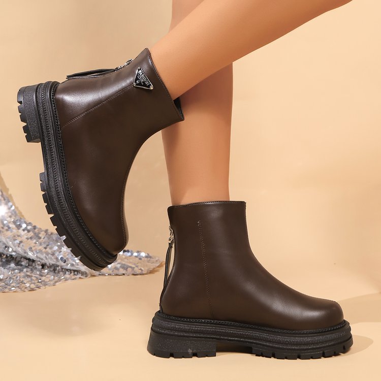 Damen Stiefeletten mit robustem Gummiprofil und modischem Reißverschluss R&B