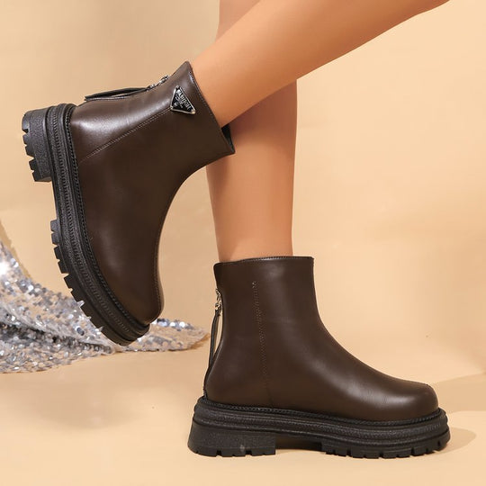 Damen Stiefeletten mit robustem Gummiprofil und modischem Reißverschluss R&B