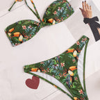 Damen Bandeau-Bikini mit exotischem Tropenmuster