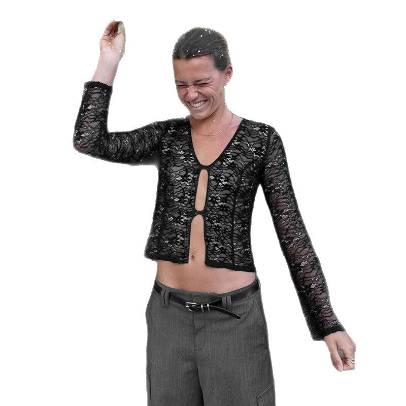 Damen Spitzenbluse mit elegantem Schnürverschluss R&B