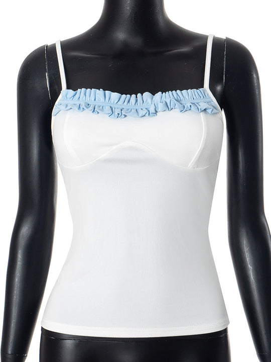 Damen Top mit raffiniertem Rüschensaum und verstellbaren Trägern R&B