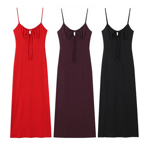 Damen Maxi-Kleid mit tiefem V-Ausschnitt und schmeichelndem Knoten-Design R&B