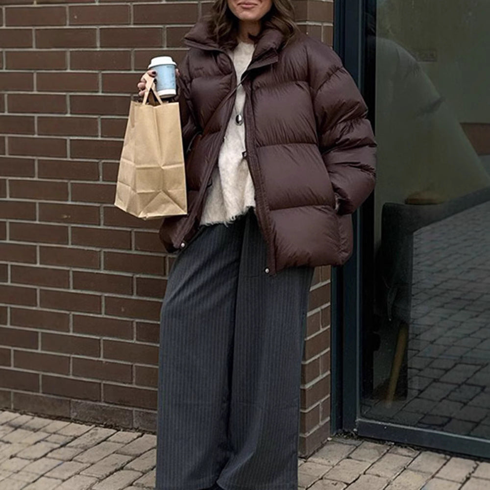 Damen Steppjacke im oversized Schnitt mit hohem Kragen und Taschen R&B