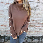 Damen kuscheliger Rollkragenpullover mit dekorativen Knöpfen