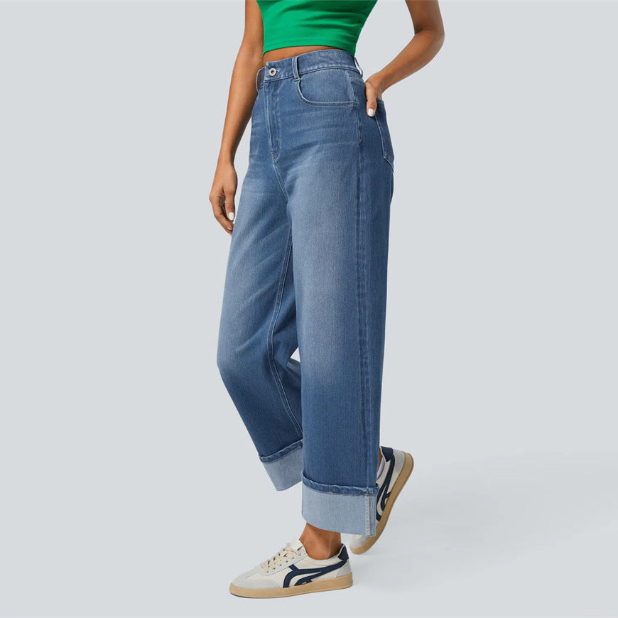 Damen Weit geschnittene Jeanshose mit hoch taillierter Passform R&B