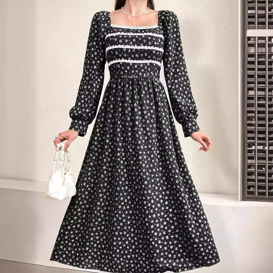 Damen Maxikleid mit Quadrat-Ausschnitt und Puffärmeln R&B