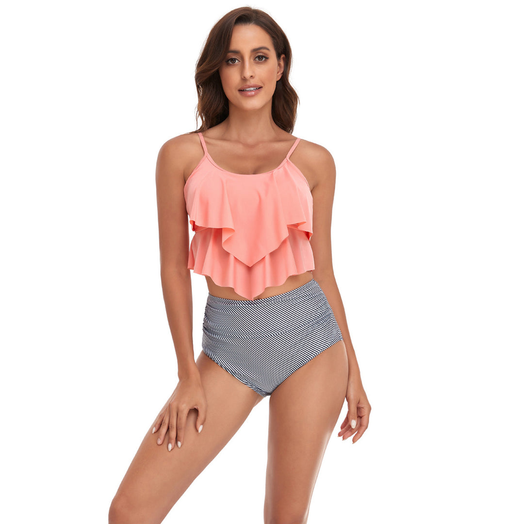 Damen Tankini-Set mit fließendem Rüschendesign und figurbetonter Bikinihose R&B