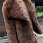 Damen Luxuriöse Kunstpelzjacke mit breitem Kragen R&B
