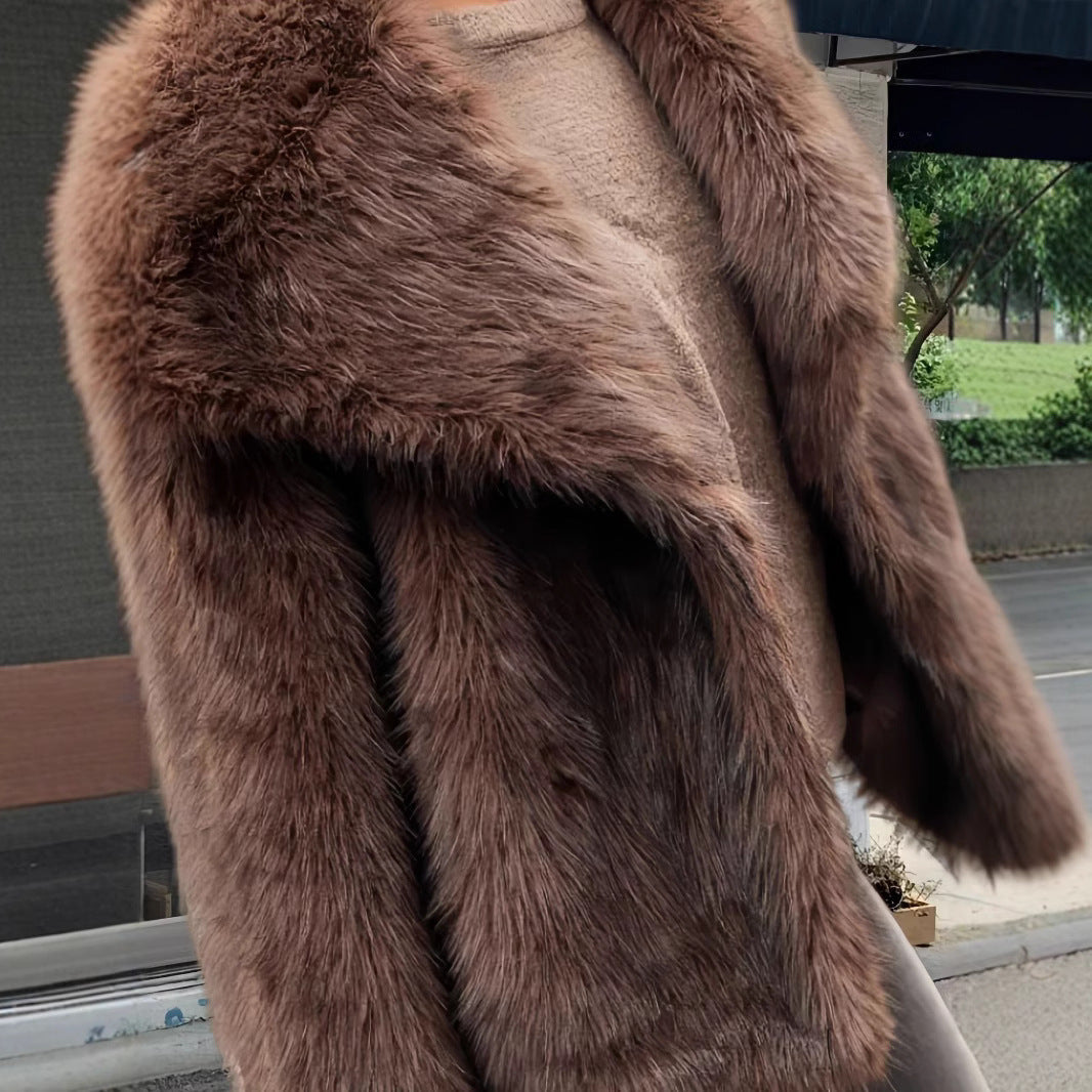 Damen Luxuriöse Kunstpelzjacke mit breitem Kragen R&B