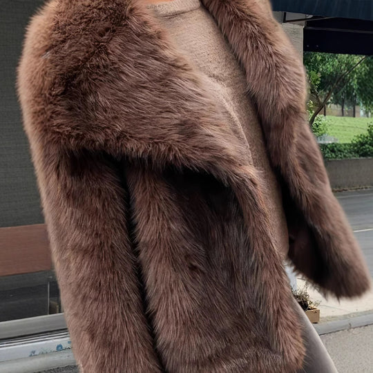 Damen Luxuriöse Kunstpelzjacke mit breitem Kragen R&B