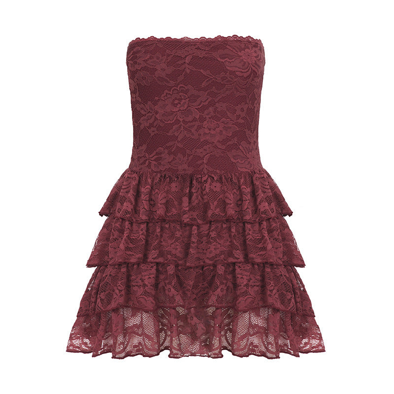 Damen Elegantes Spitzenkleid mit Volantröcken R&B