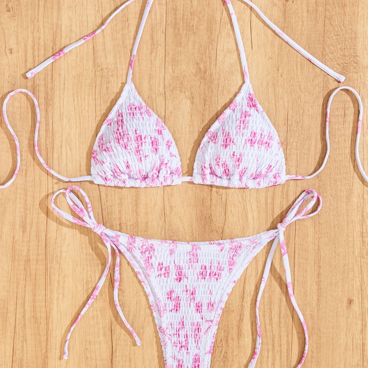 Damen Triangel-Bikini mit verspieltem Leo-Design und verstellbaren Bändern R&B