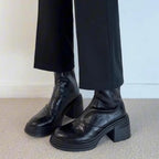 Damen Modische Stiefel mit Blockabsatz und glänzender Lederoberfläche R&B