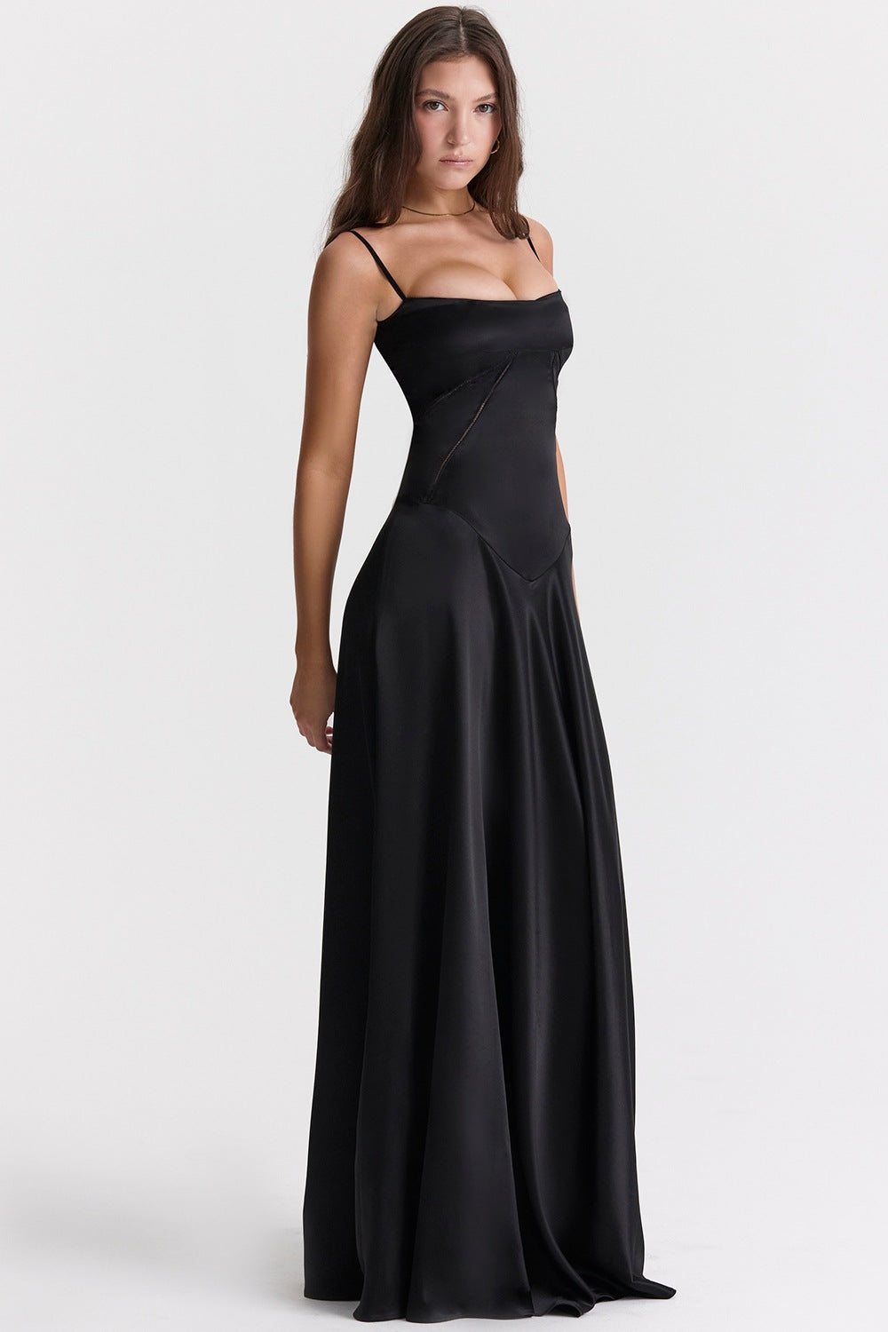 R&B | Abendkleid Satin Glanz Spaghetti Träger Rückenfrei Schmaler Schnitt Elegantes Kleid