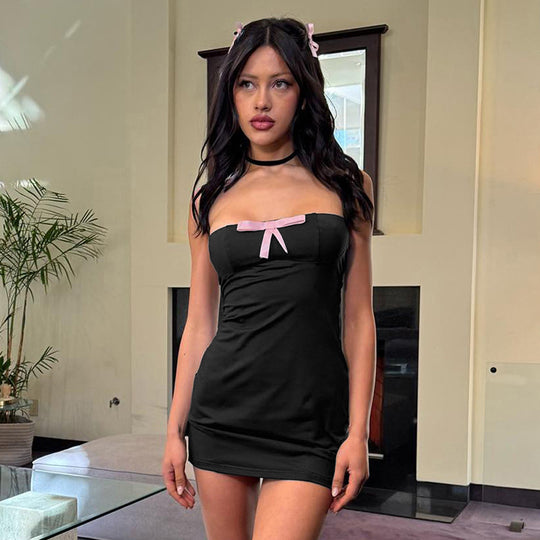 Damen Minikleid mit zarter Satin-Schleife und figurbetontem Schnitt R&B