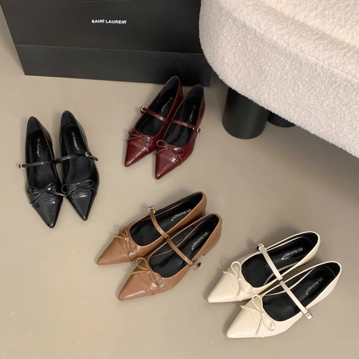 Damen elegante Ballerinas mit modischem Riemchen und spitzem Design R&B