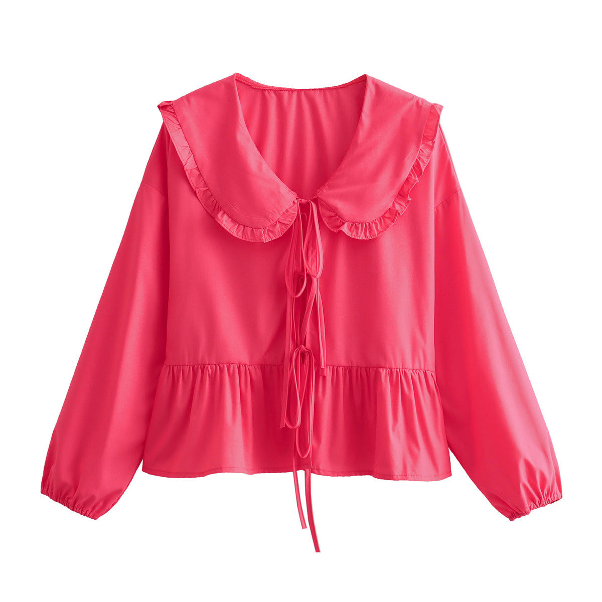Damen trendiges Blusenshirt mit Rüschenkragen und Kordelzug