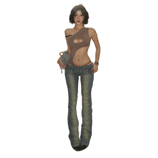Damen Bootcut Jeans mit modischen Nähten und komfortablem elastischen Bund R&B