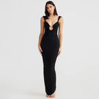 Damen Elegantes Maxikleid mit tiefem V-Ausschnitt und Rüschendetail R&B